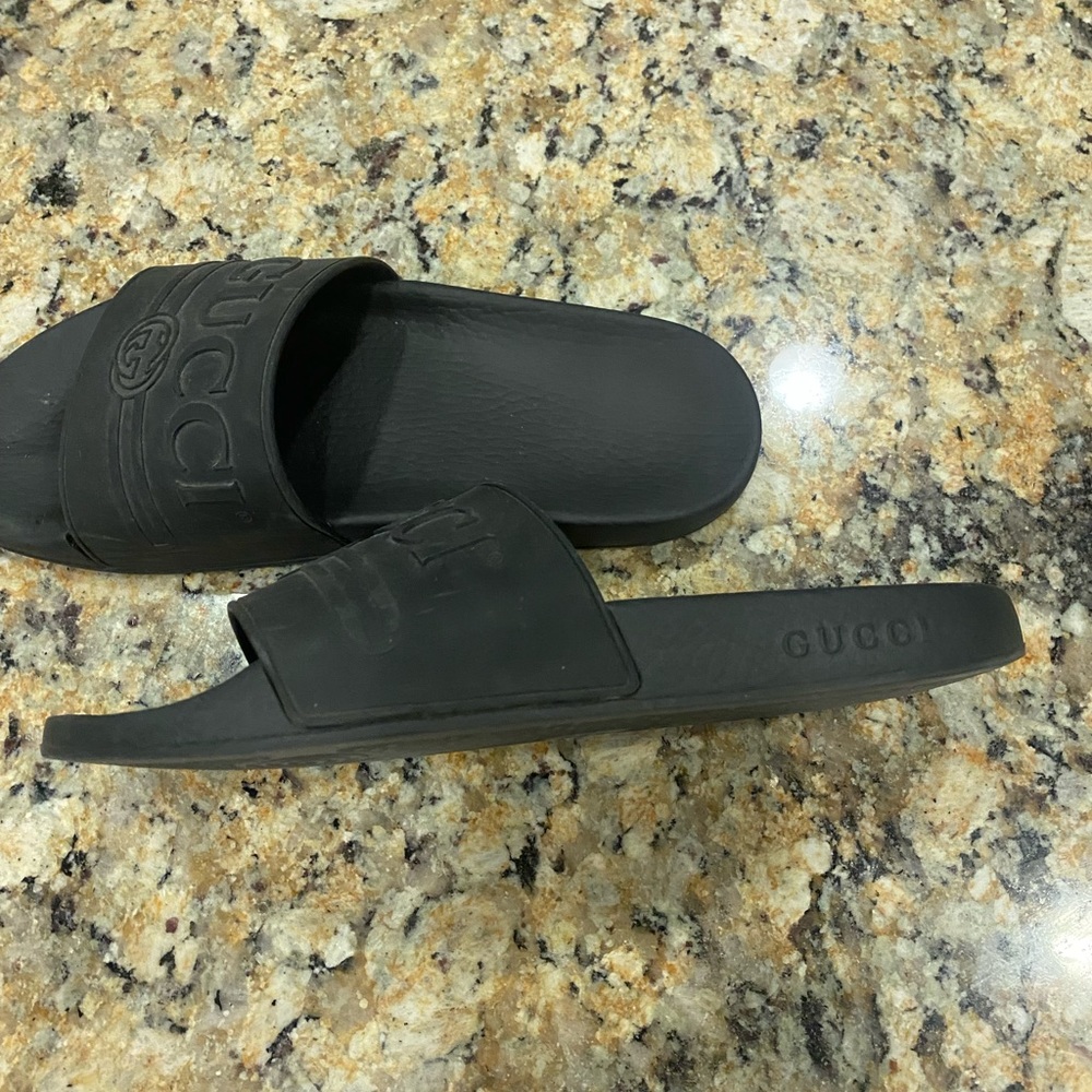 Gucci Black Logo Rubber Slides Size EU 40 US 9
